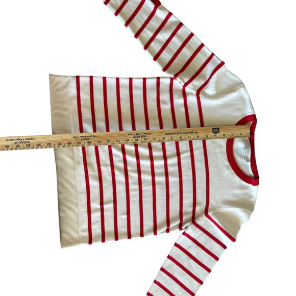 LOFT Red & White Striped Pullover Sweater Crew Neck Button Cuff Size S - Picture 3 of 8
